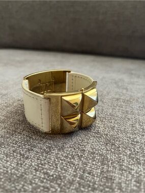 Michael Kors White Leather & Gold-Tone Stud Cuff Bracelet